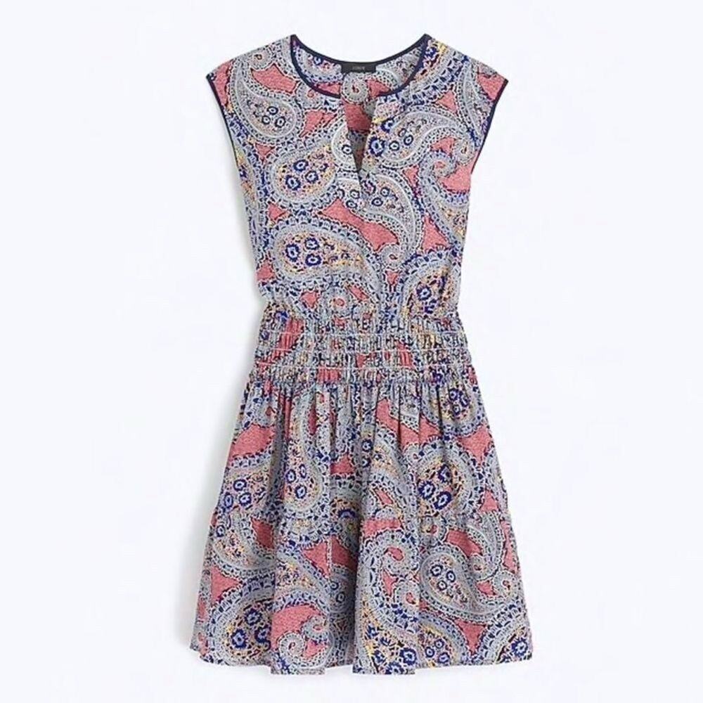 J. Crew Paisley Silk Smocked Waist Sleeveless Mini Dress‎ Size 2